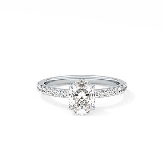 Oval Cut 0.83 Carat Moissanite Ring – Pave Setting in Gold
