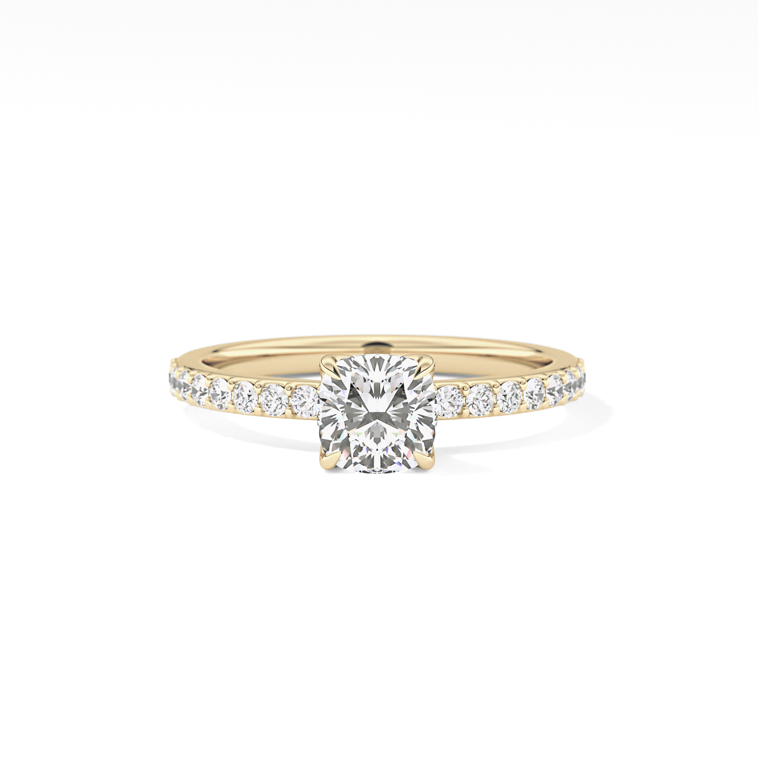 Cushion Cut 0.86 Carat Moissanite Ring – Pave Setting in Gold
