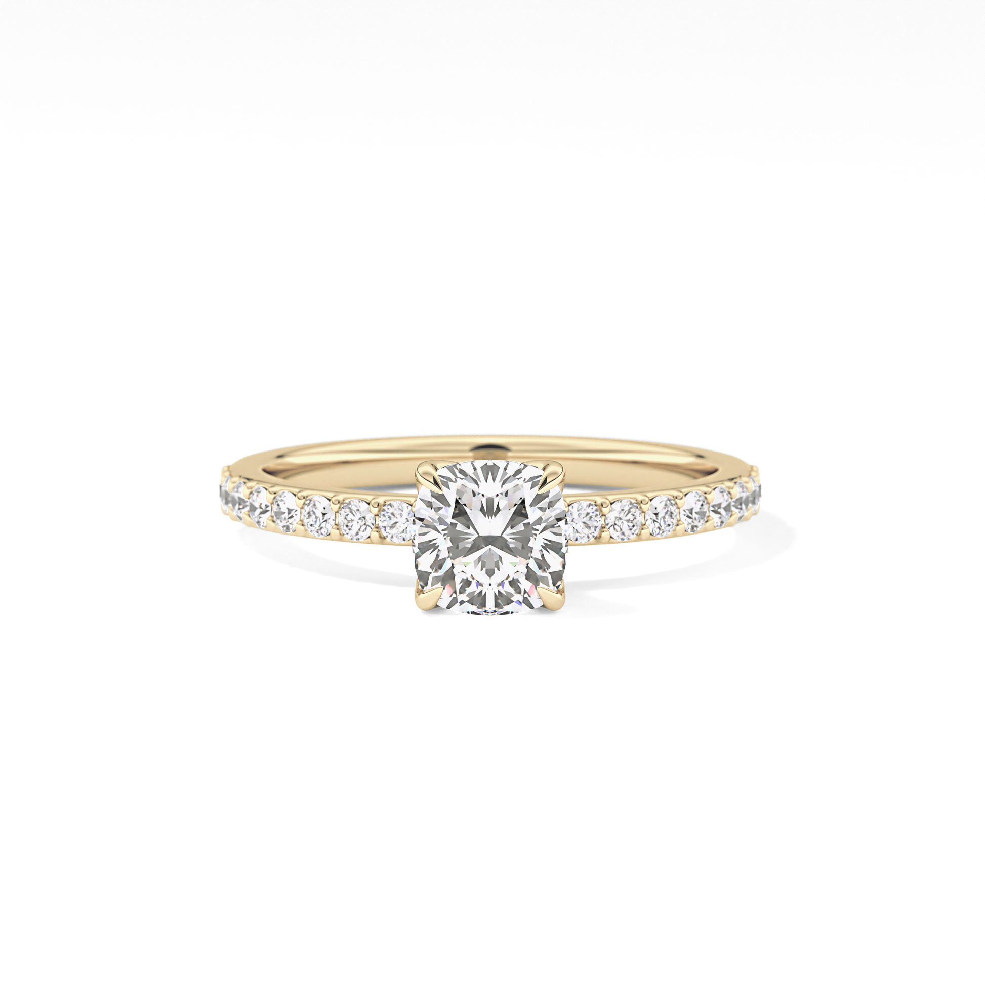 Cushion Cut 0.86 Carat Moissanite Ring – Pave Setting in Gold