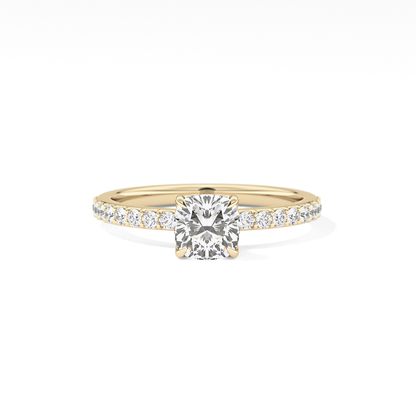 Cushion Cut 0.86 Carat Moissanite Ring – Pave Setting in Gold