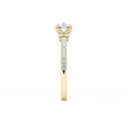 Cushion Cut 0.86 Carat Moissanite Ring – Pave Setting in Gold