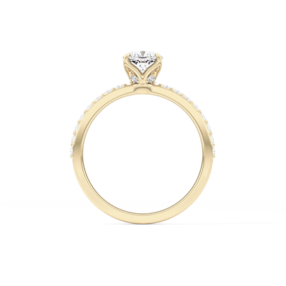 Cushion Cut 0.86 Carat Moissanite Ring – Pave Setting in Gold