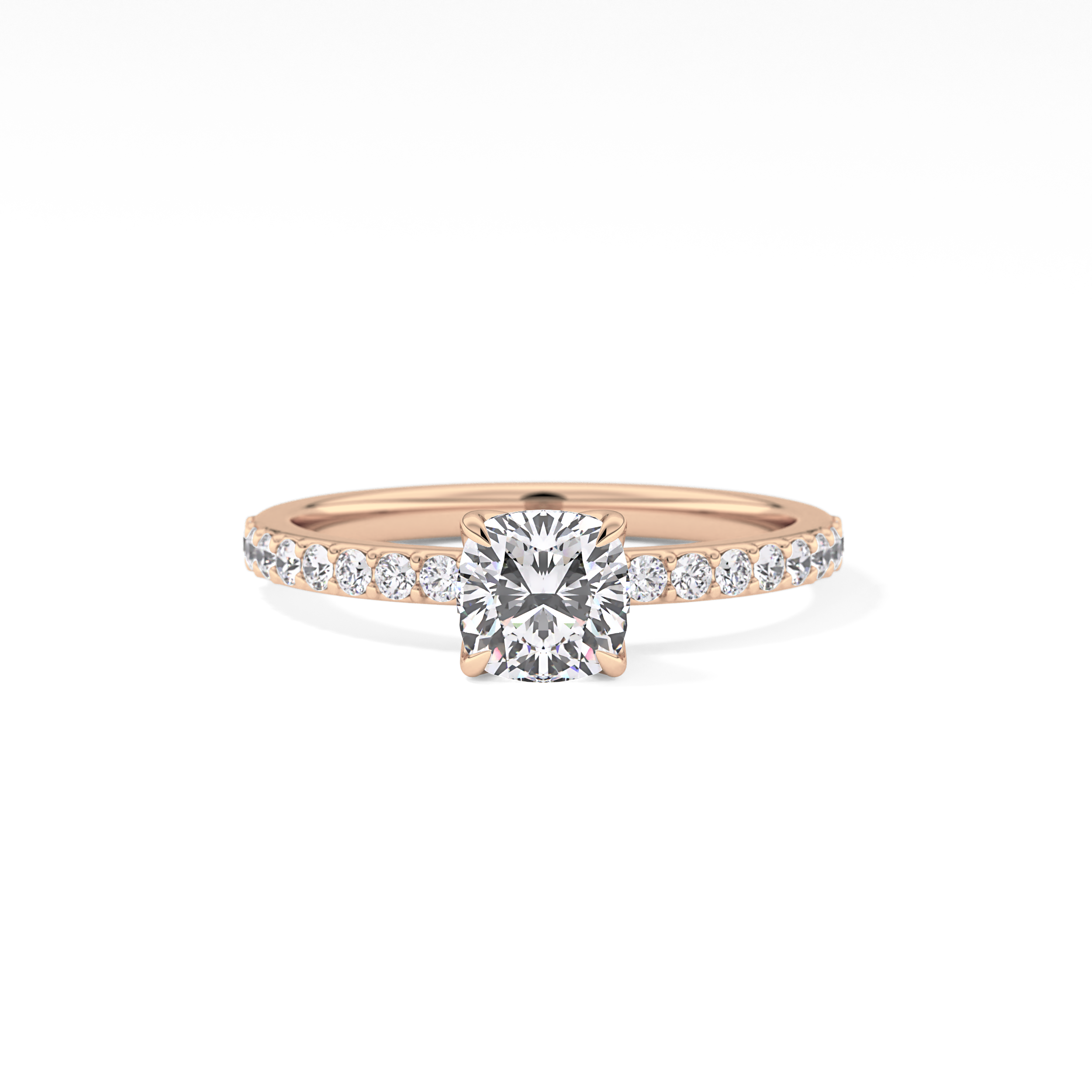 Cushion Cut 0.86 Carat Moissanite Ring – Pave Setting in Gold