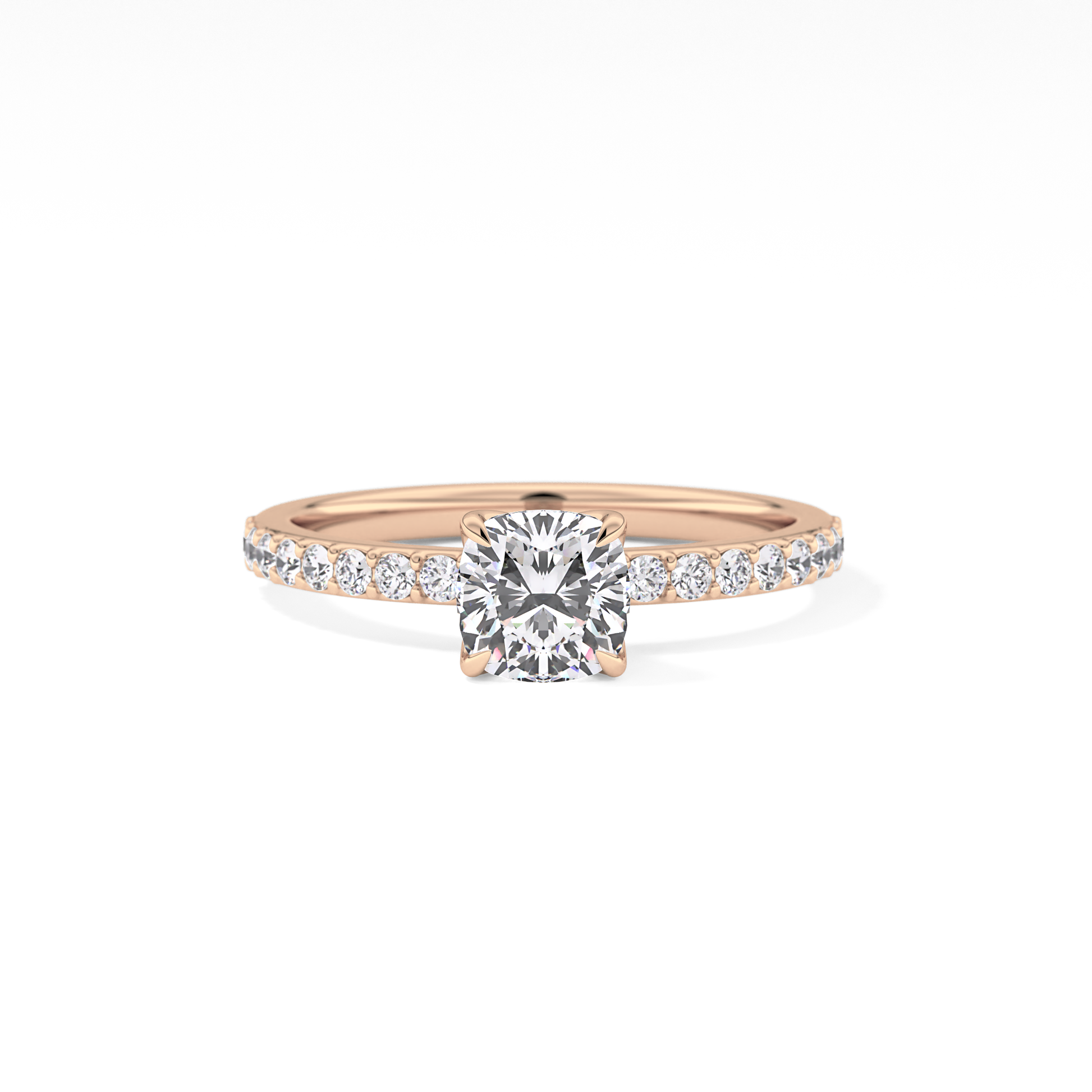 Cushion Cut 0.86 Carat Moissanite Ring – Pave Setting in Gold