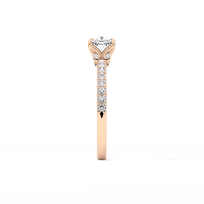 Cushion Cut 0.86 Carat Moissanite Ring – Pave Setting in Gold