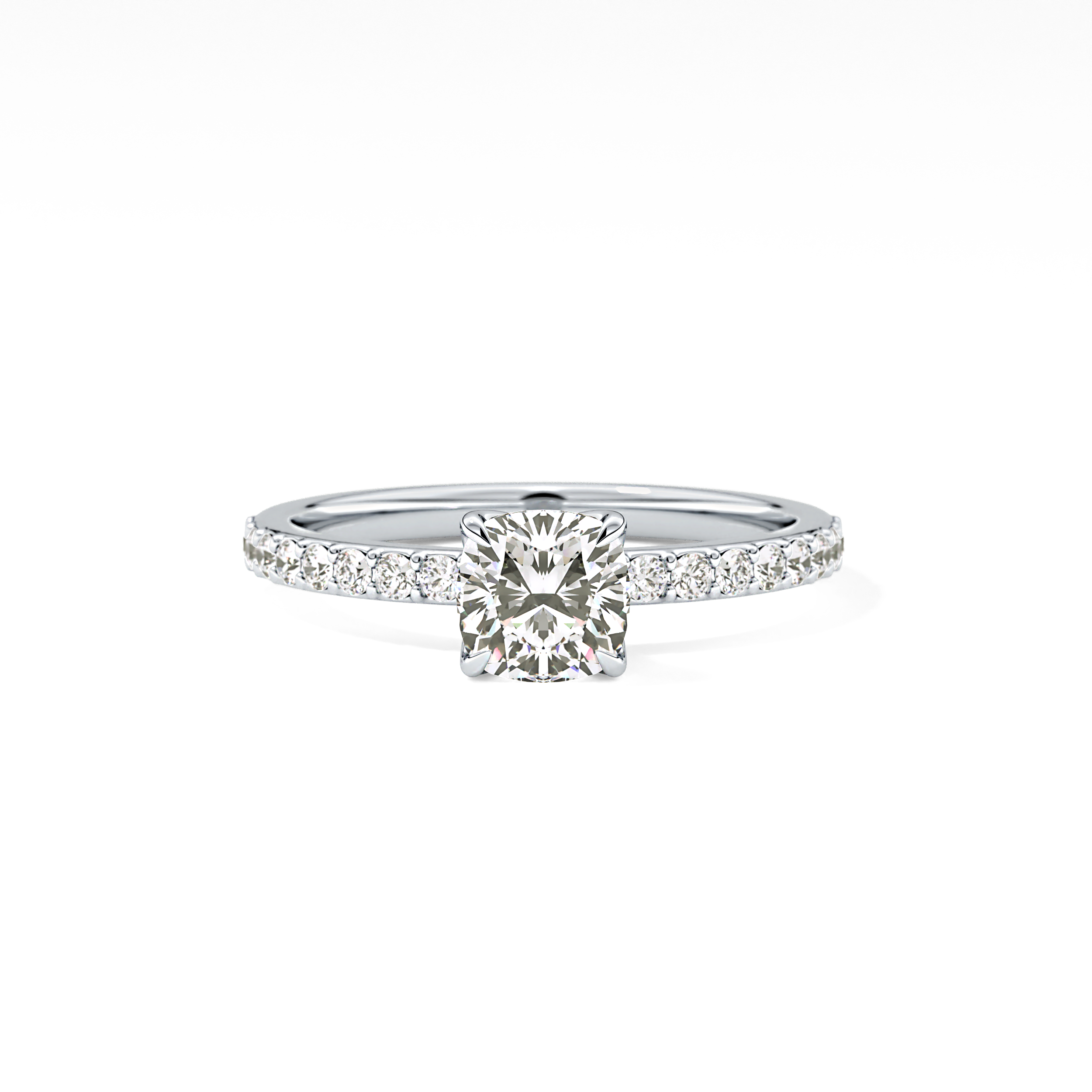 Cushion Cut 0.86 Carat Moissanite Ring – Pave Setting in Gold