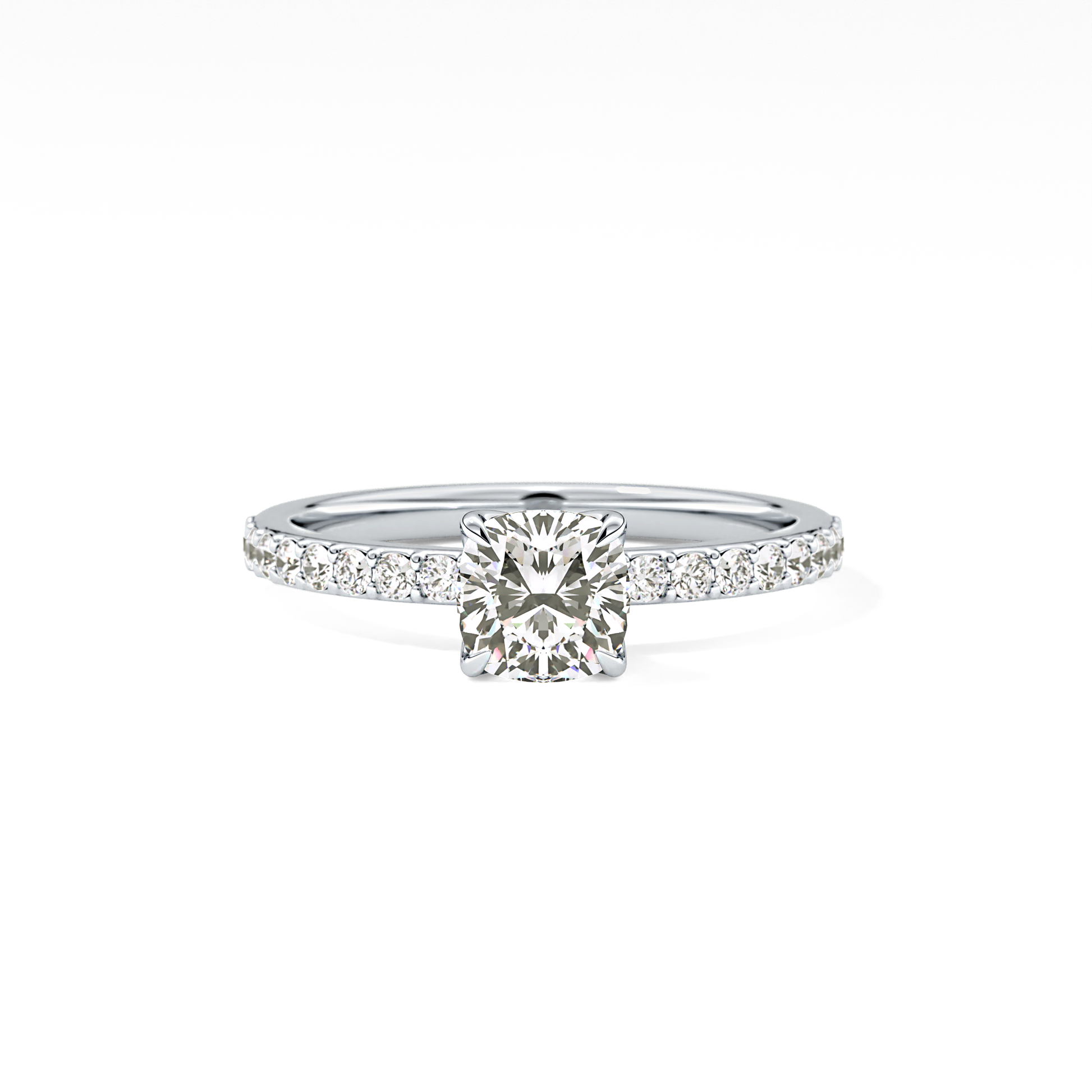 Cushion Cut 0.86 Carat Moissanite Ring – Pave Setting in Gold
