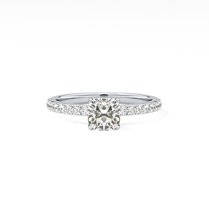 Cushion Cut 0.86 Carat Moissanite Ring – Pave Setting in Gold