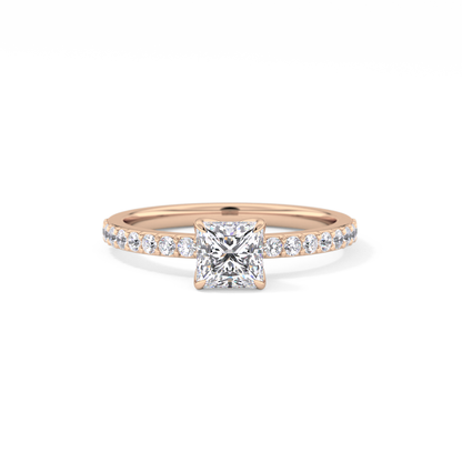Princess Cut 0.78 Carat Moissanite Ring – Pave Setting in Gold