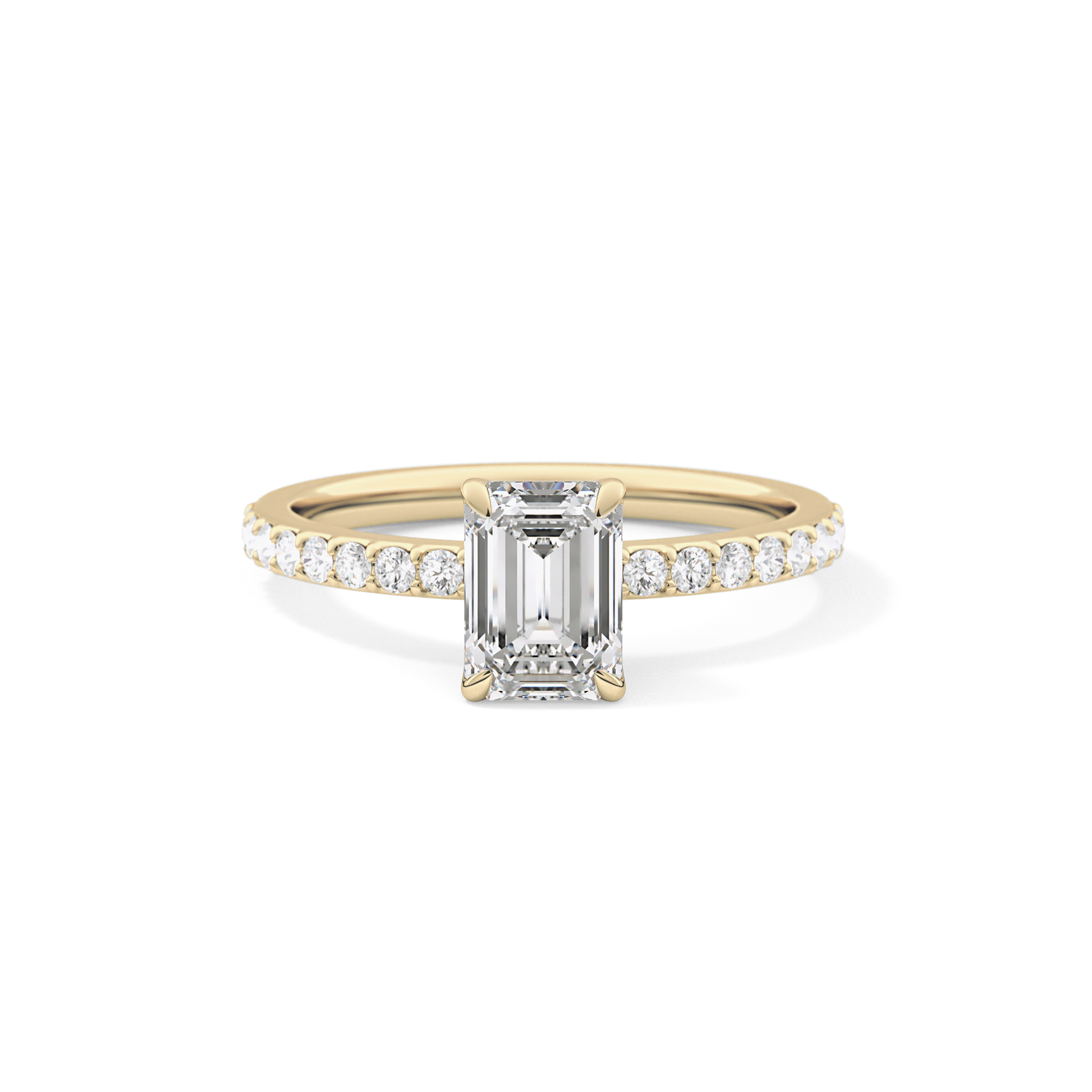 Emerald Cut 1.02 Carat Moissanite Ring – Pave Setting in Gold