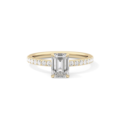 Emerald Cut 1.02 Carat Moissanite Ring – Pave Setting in Gold