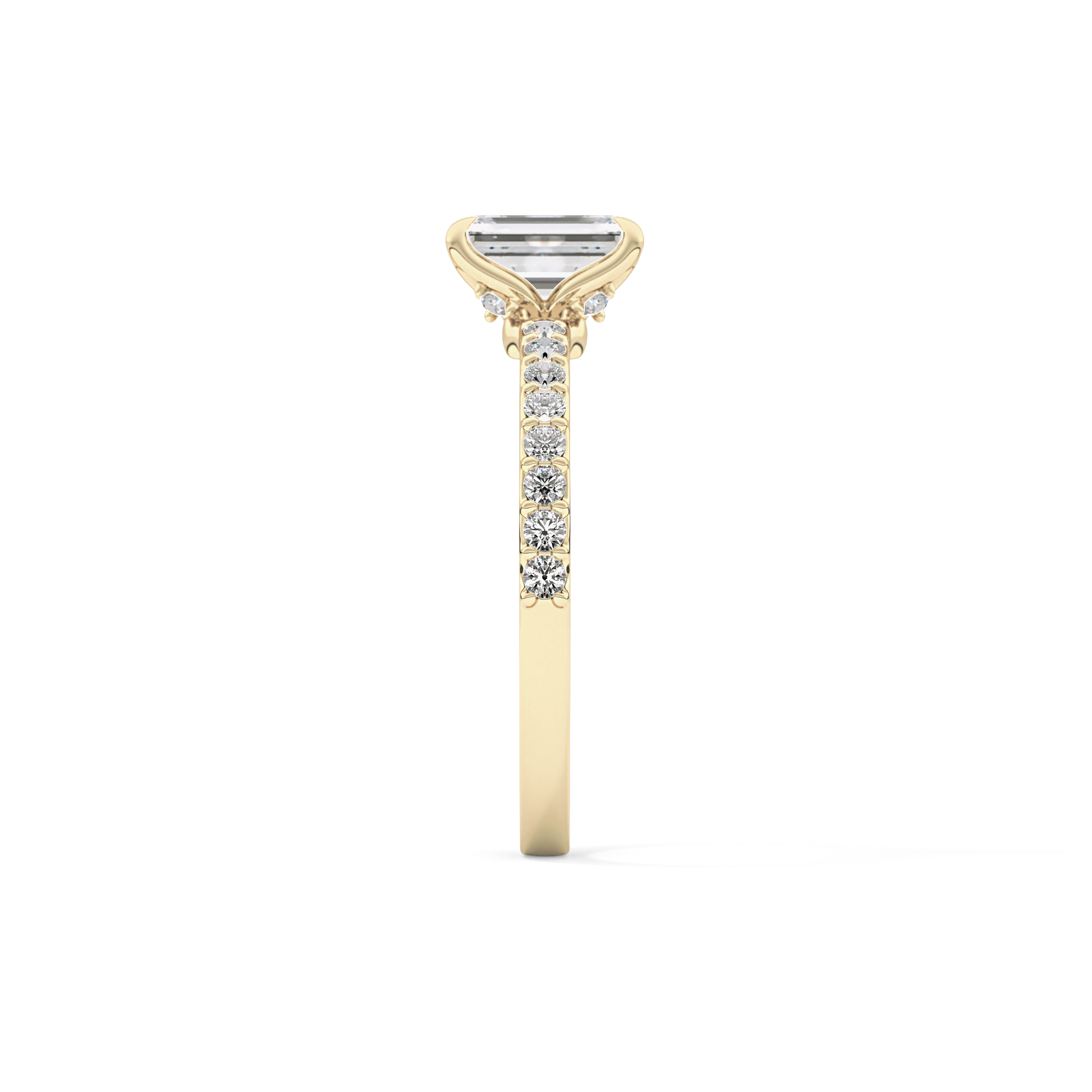 Emerald Cut 1.02 Carat Moissanite Ring – Pave Setting in Gold