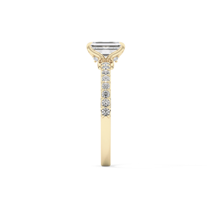 Emerald Cut 1.02 Carat Moissanite Ring – Pave Setting in Gold