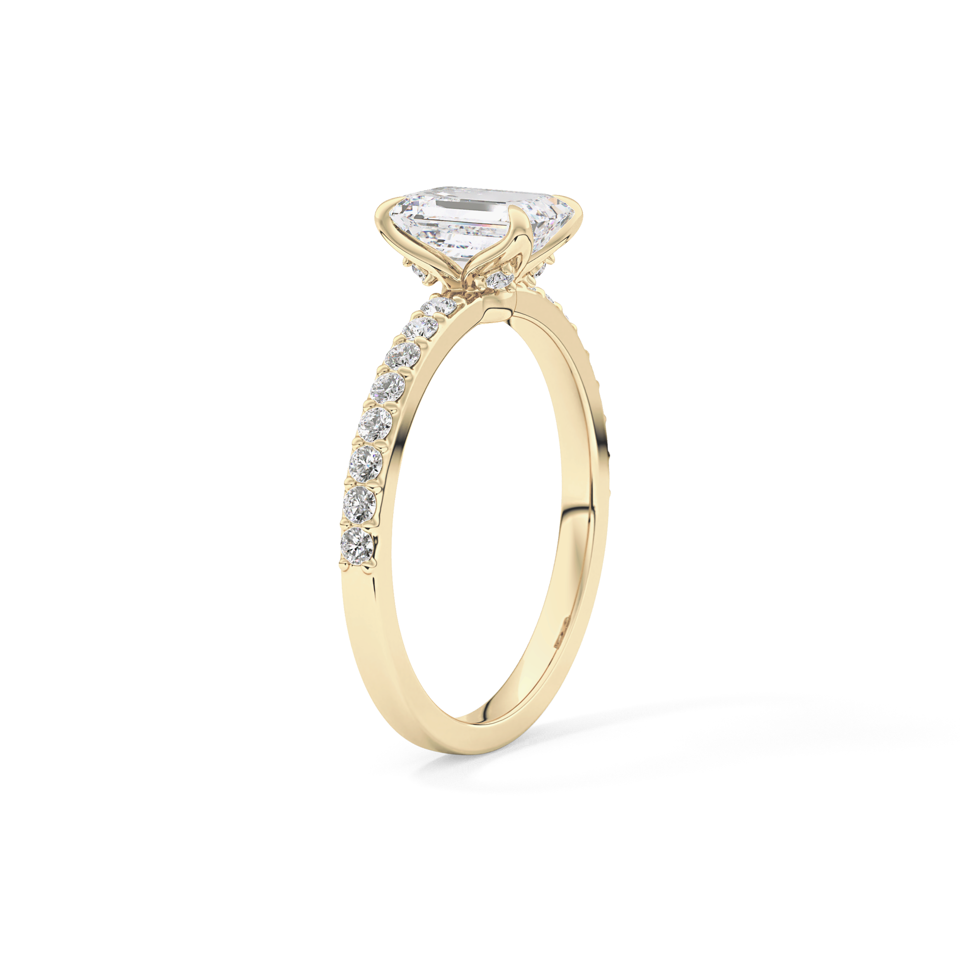 Emerald Cut 1.02 Carat Moissanite Ring – Pave Setting in Gold