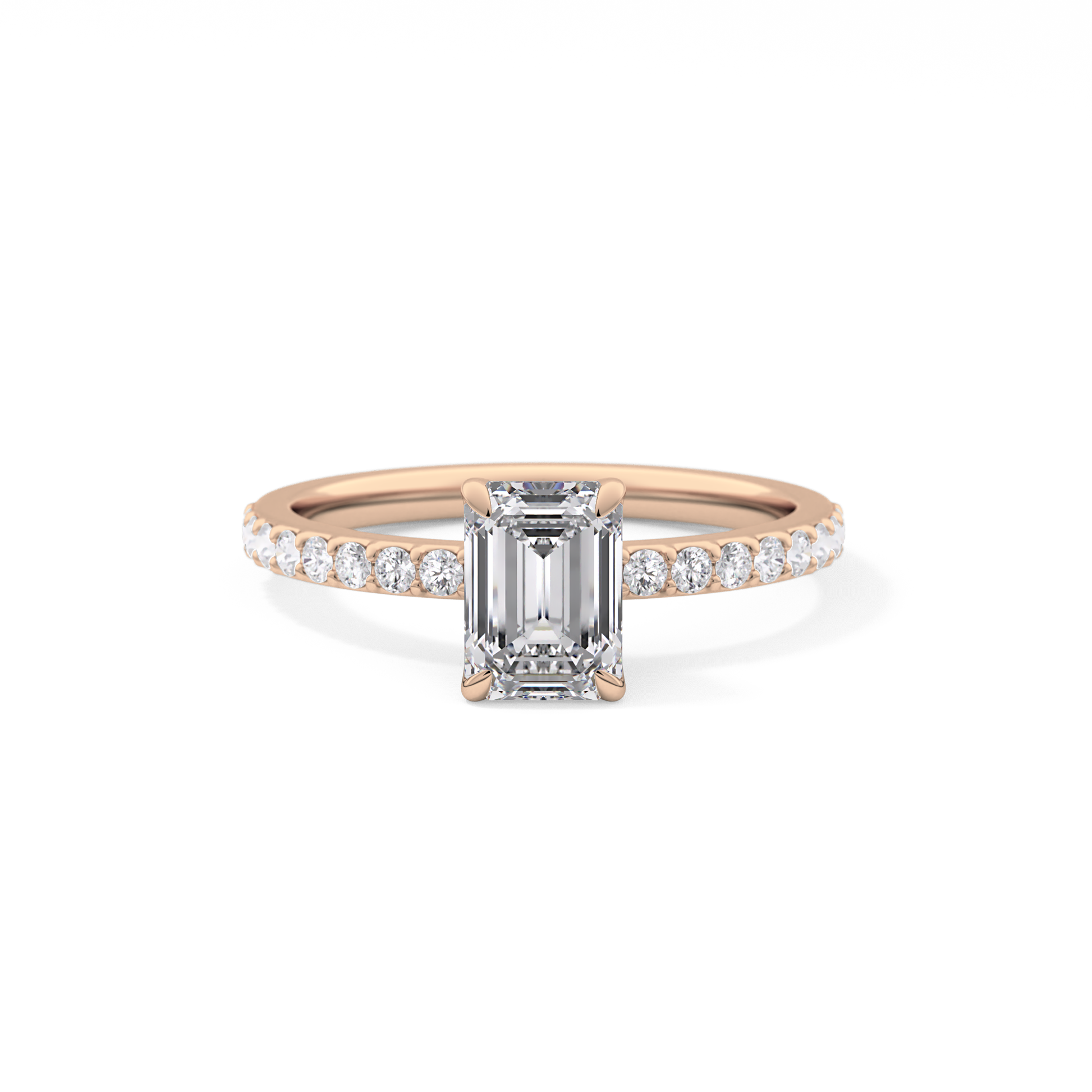 Emerald Cut 1.02 Carat Moissanite Ring – Pave Setting in Gold