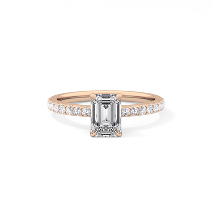 Emerald Cut 1.02 Carat Moissanite Ring – Pave Setting in Gold