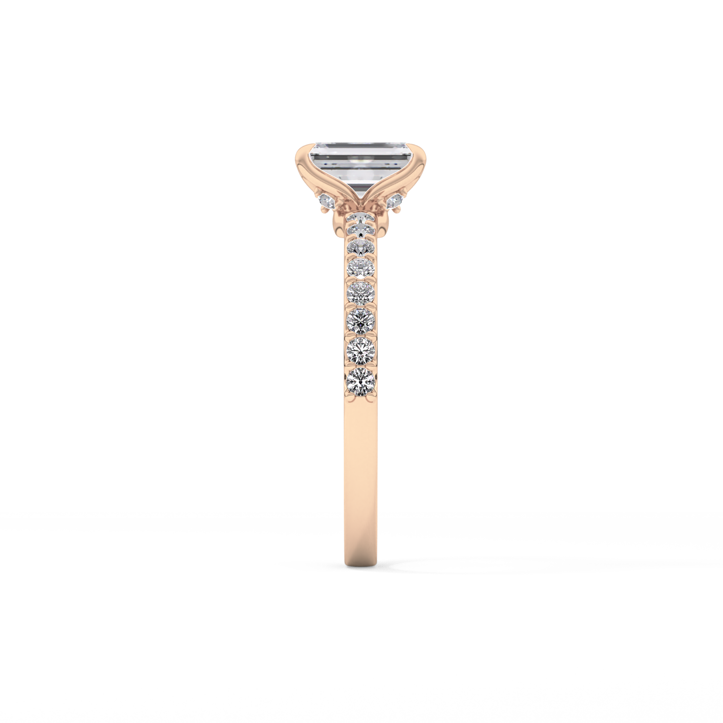 Emerald Cut 1.02 Carat Moissanite Ring – Pave Setting in Gold