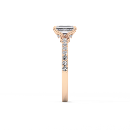 Emerald Cut 1.02 Carat Moissanite Ring – Pave Setting in Gold
