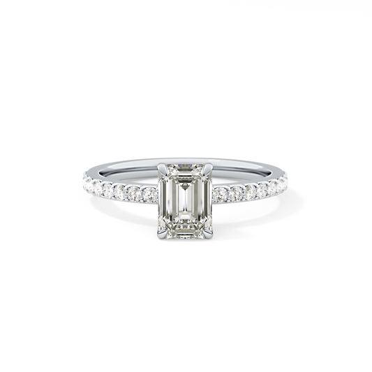 Emerald Cut 1.02 Carat Moissanite Ring – Pave Setting in Gold