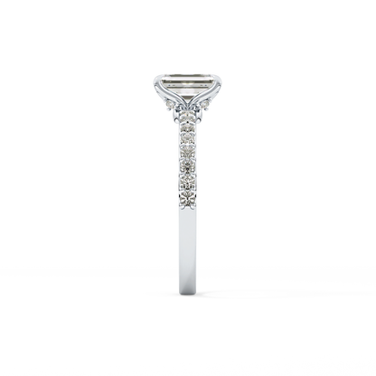 Emerald Cut 1.02 Carat Moissanite Ring – Pave Setting in Gold