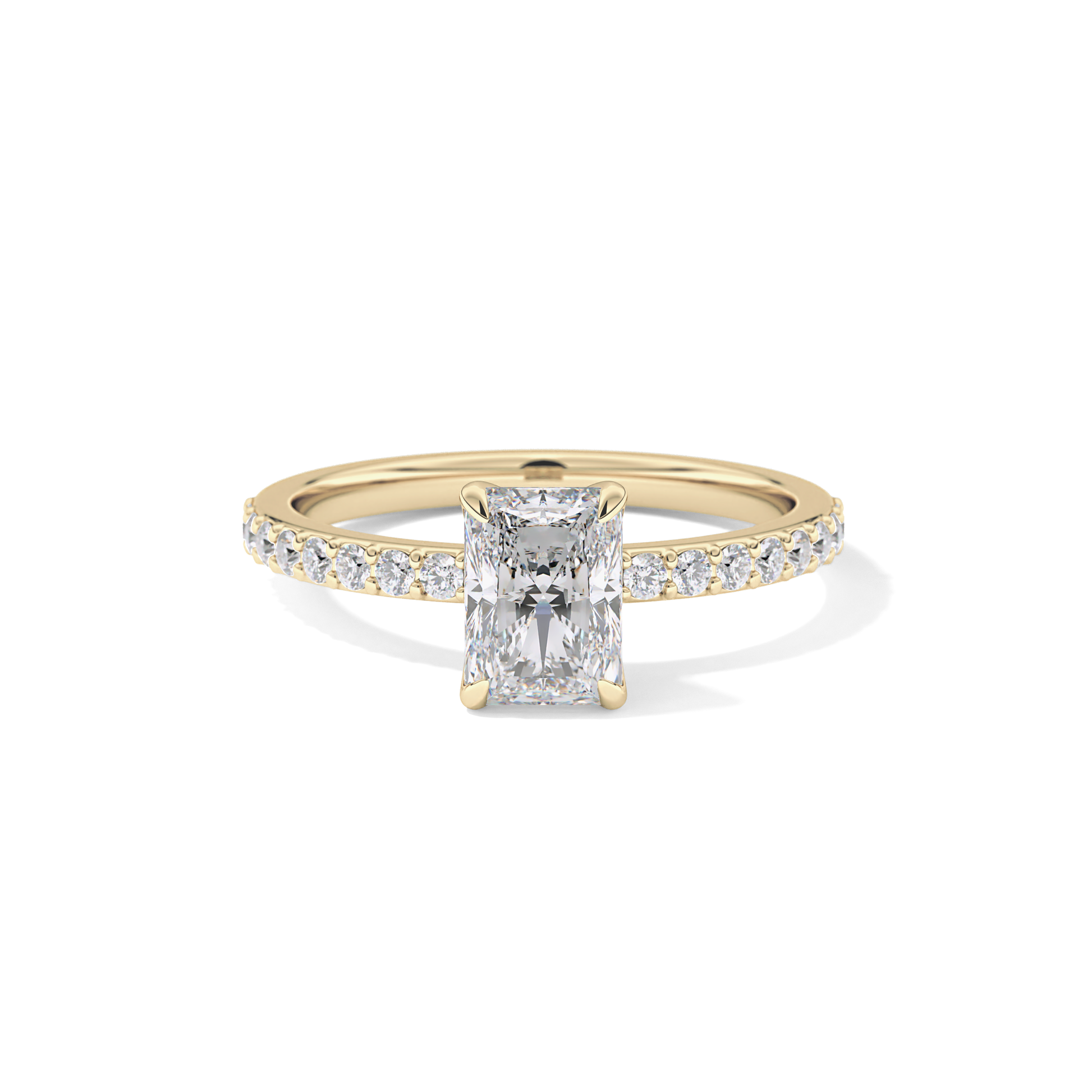 Radiant Cut 1.21 Carat Moissanite Ring – Pave Setting in Gold