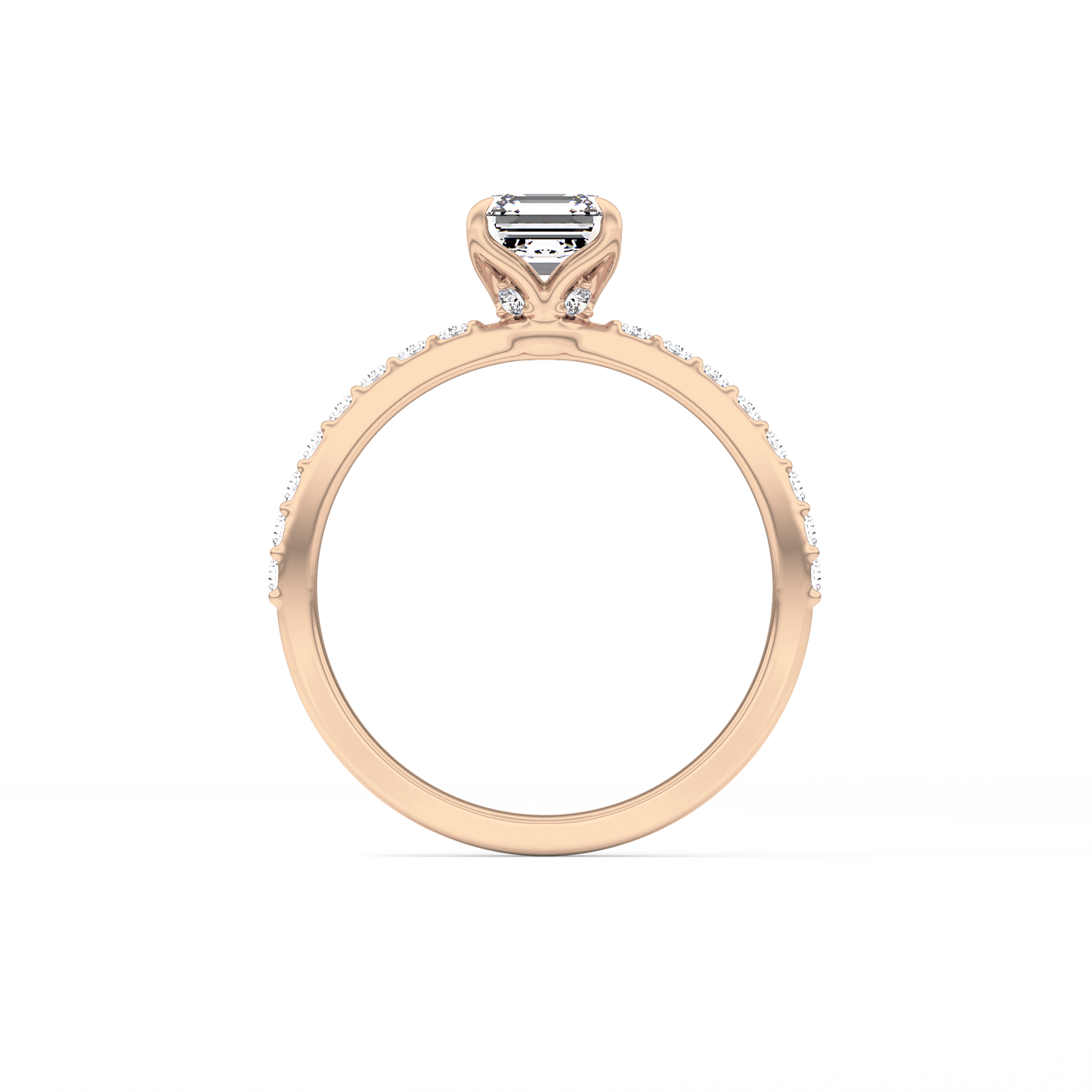 Asscher Cut 0.86 Carat Moissanite Ring – Pave Setting in Gold 18