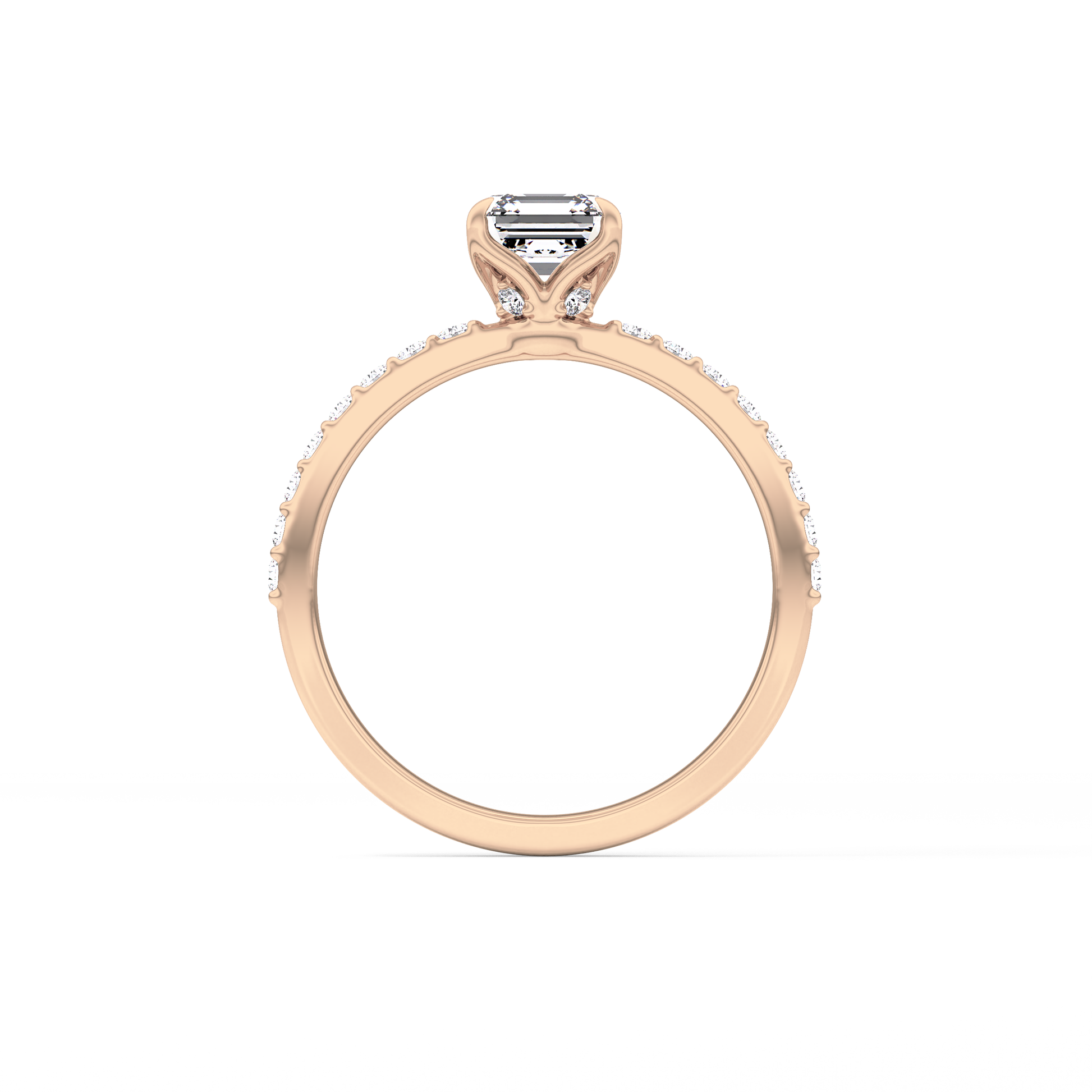 Asscher Cut 0.86 Carat Moissanite Ring – Pave Setting in Gold 18