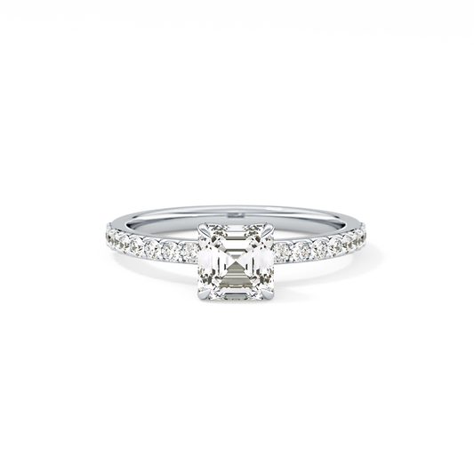 Asscher Cut 0.86 Carat Moissanite Ring – Pave Setting in Gold 1