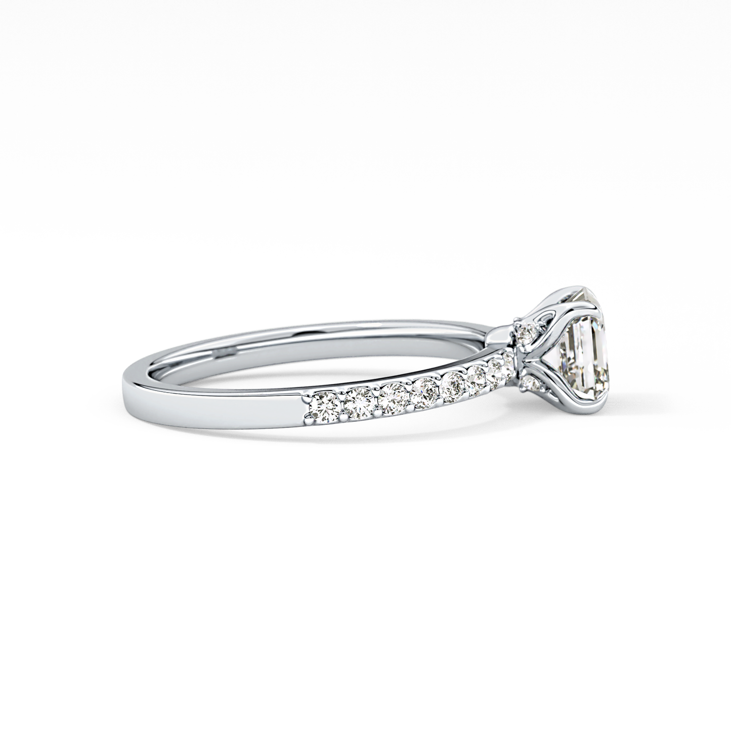 Asscher Cut 0.86 Carat Moissanite Ring – Pave Setting in Gold 3
