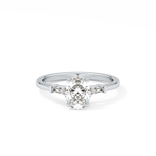 Oval Cut 0.83 Carat Moissanite Ring – Three Stones Setting in Gold
