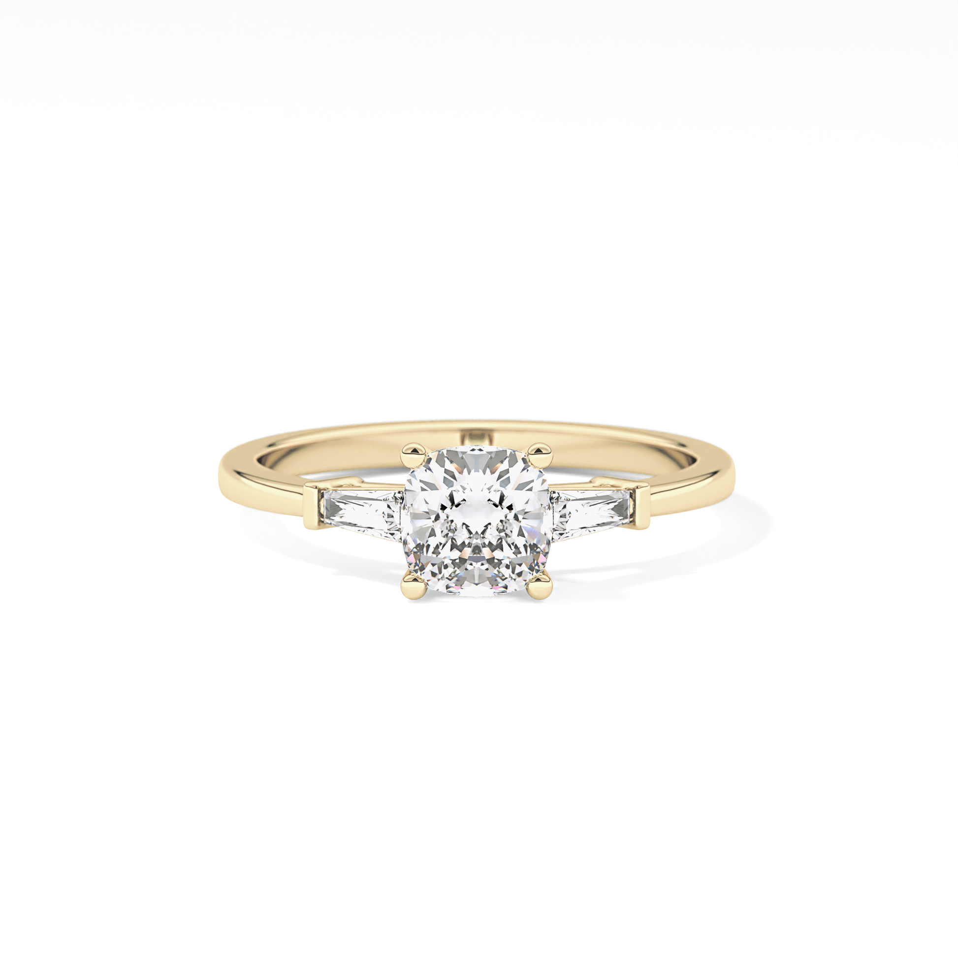 Cushion Cut 0.74 Carat Moissanite Ring – Three Stones Setting in Gold