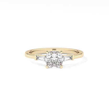 Cushion Cut 0.74 Carat Moissanite Ring – Three Stones Setting in Gold