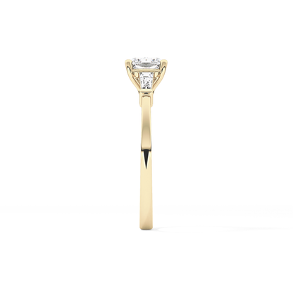 Cushion Cut 0.74 Carat Moissanite Ring – Three Stones Setting in Gold