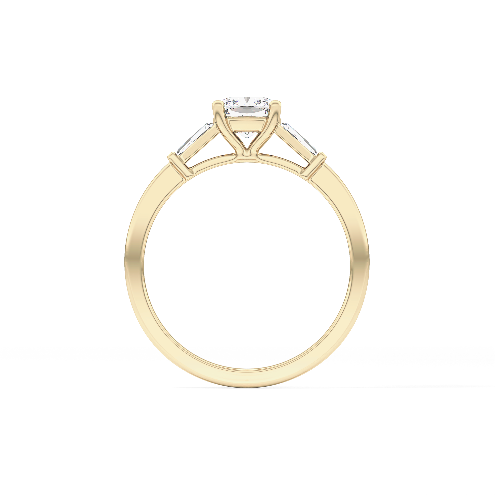 Cushion Cut 0.74 Carat Moissanite Ring – Three Stones Setting in Gold