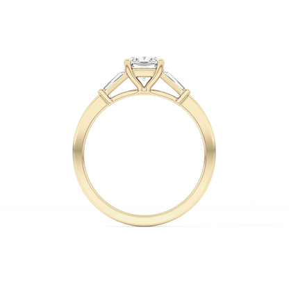Cushion Cut 0.74 Carat Moissanite Ring – Three Stones Setting in Gold