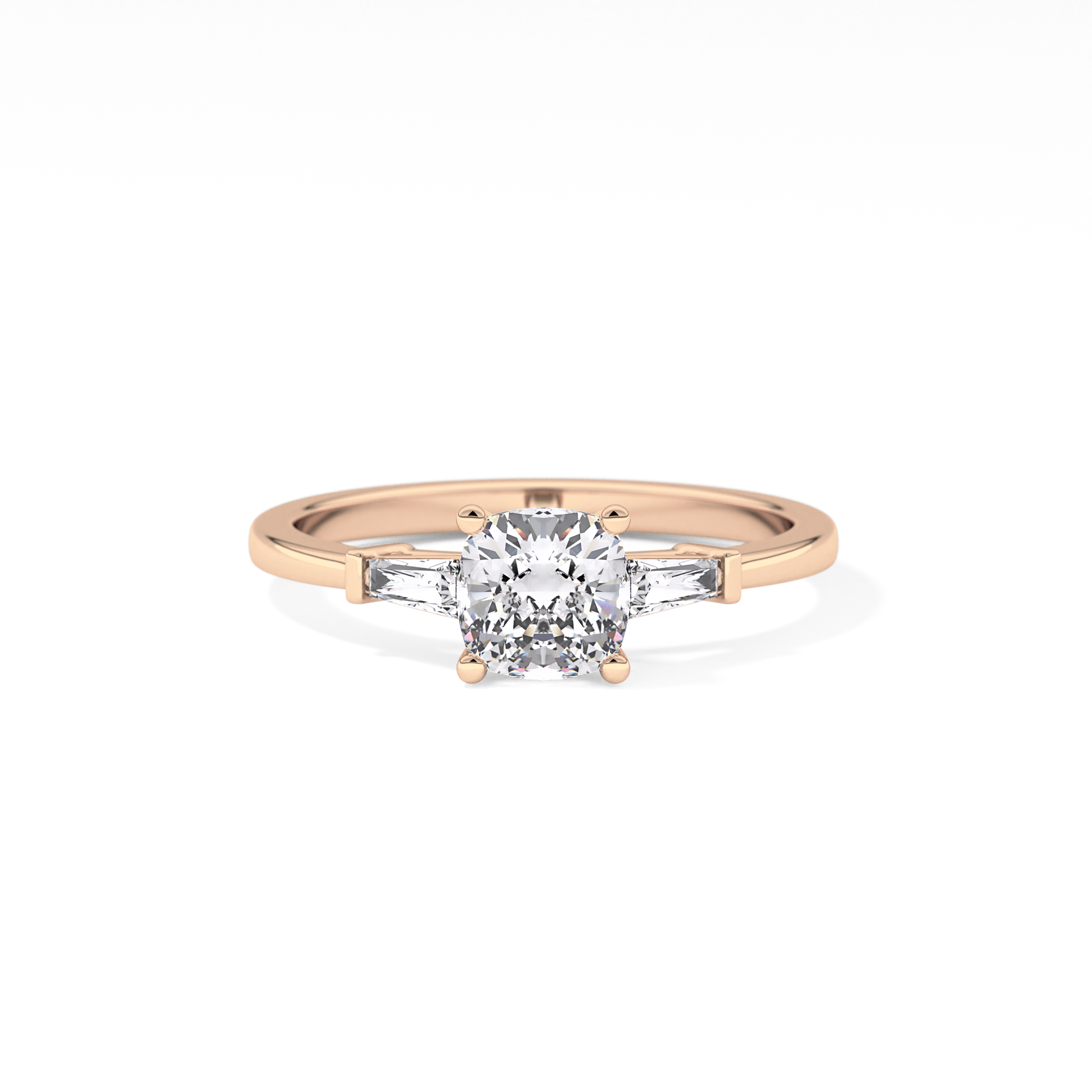 Cushion Cut 0.74 Carat Moissanite Ring – Three Stones Setting in Gold