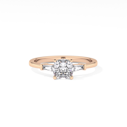 Cushion Cut 0.74 Carat Moissanite Ring – Three Stones Setting in Gold