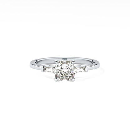 Cushion Cut 0.74 Carat Moissanite Ring – Three Stones Setting in Gold