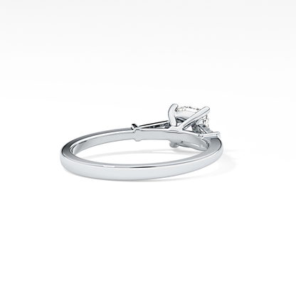 Cushion Cut 0.74 Carat Moissanite Ring – Three Stones Setting in Gold