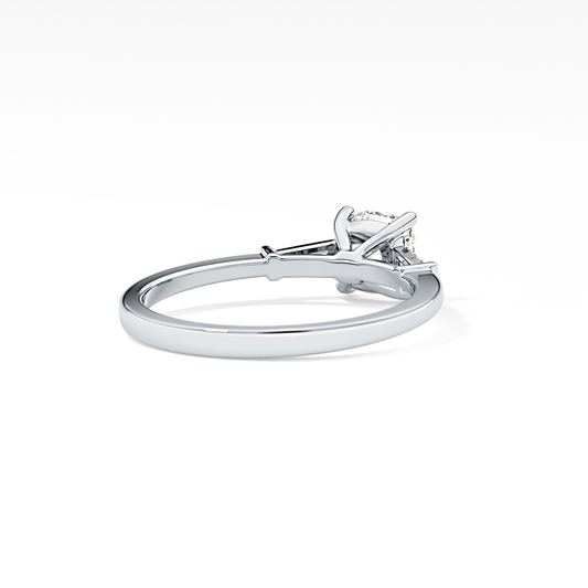 Cushion Cut 0.74 Carat Moissanite Ring – Three Stones Setting in Gold