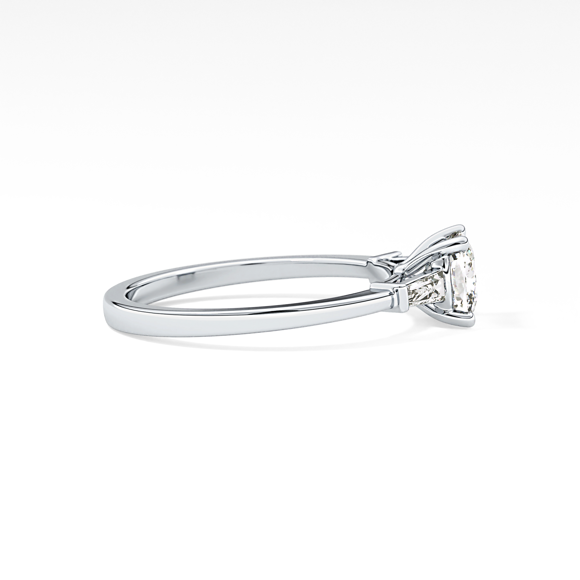 Cushion Cut 0.74 Carat Moissanite Ring – Three Stones Setting in Gold