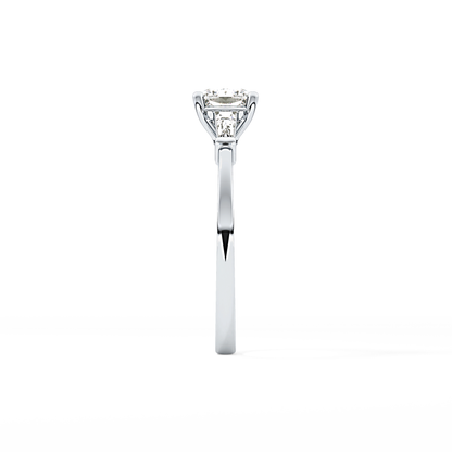 Cushion Cut 0.74 Carat Moissanite Ring – Three Stones Setting in Gold