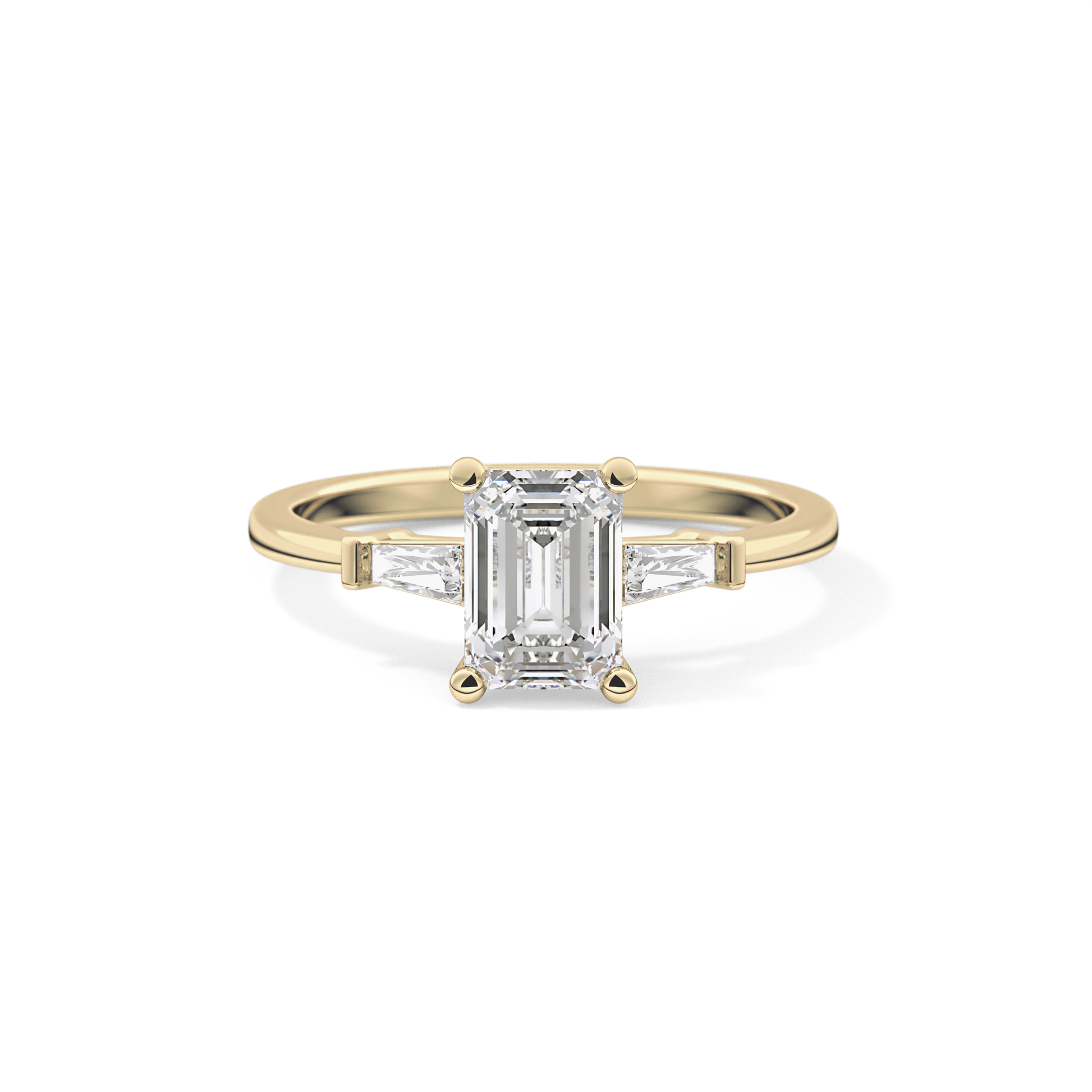 Emerald Cut 1.02 Carat Moissanite Ring – Three Stones Setting in Gold