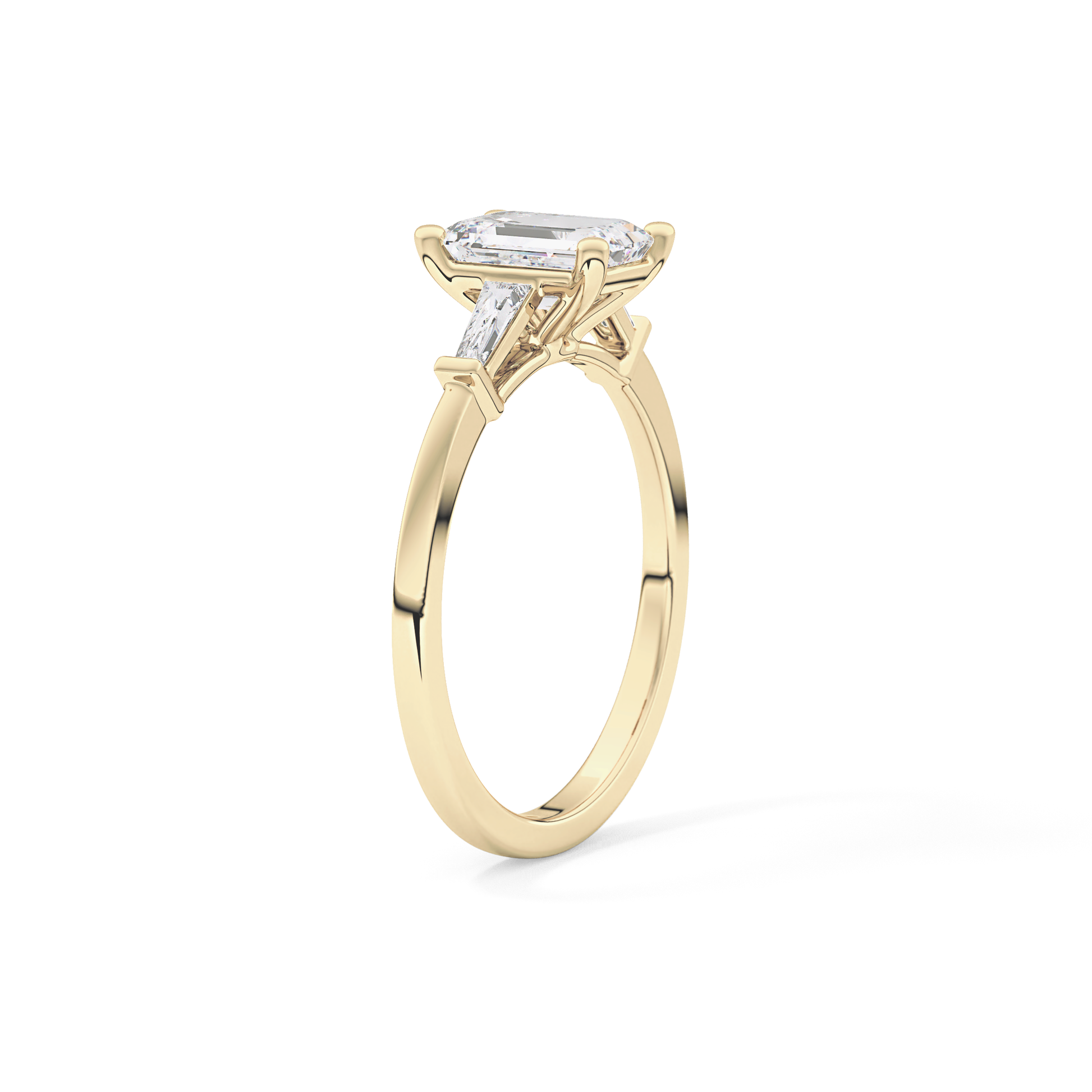Emerald Cut 1.02 Carat Moissanite Ring – Three Stones Setting in Gold