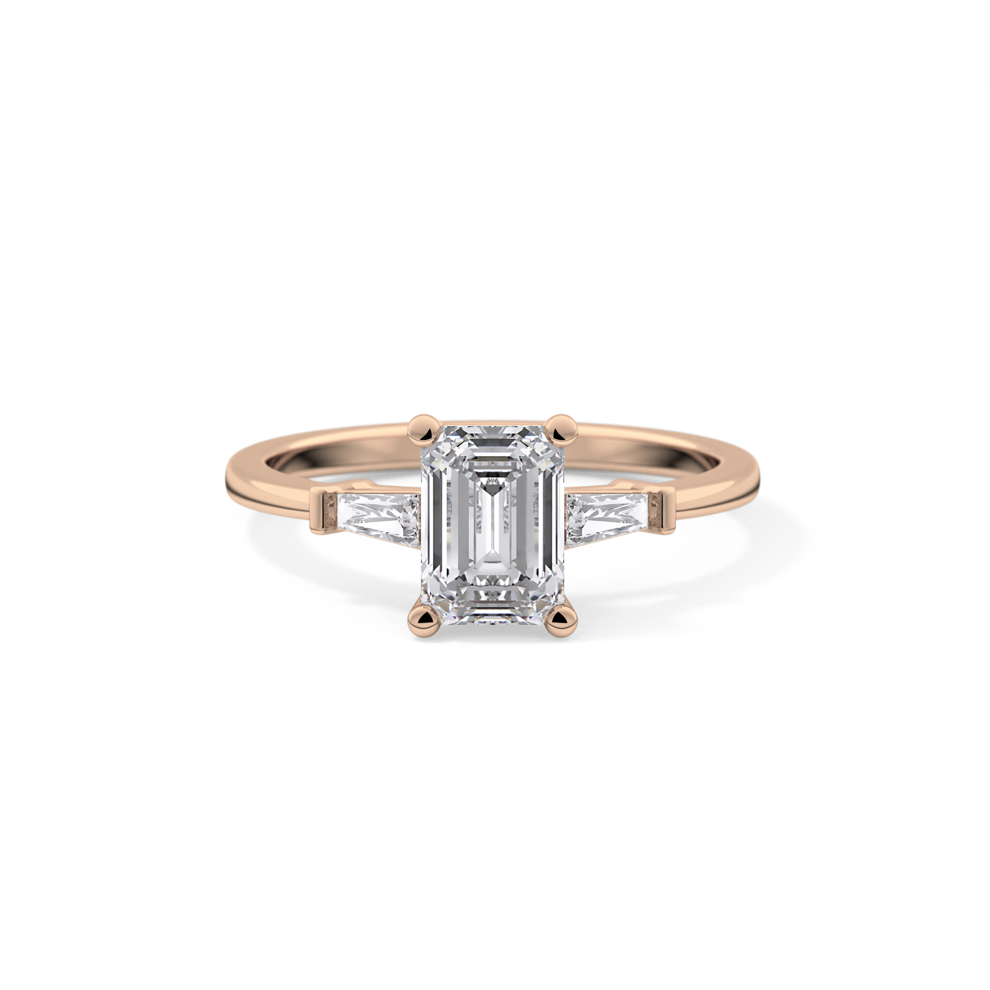 Emerald Cut 1.02 Carat Moissanite Ring – Three Stones Setting in Gold