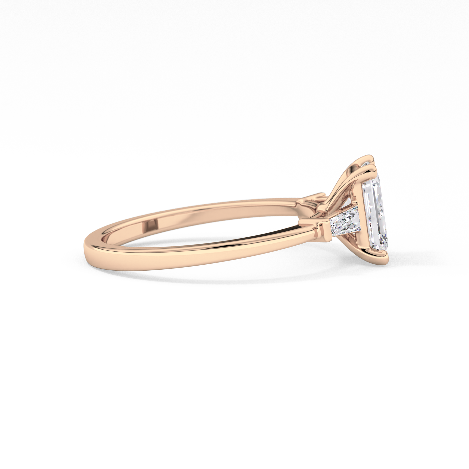 Emerald Cut 1.02 Carat Moissanite Ring – Three Stones Setting in Gold