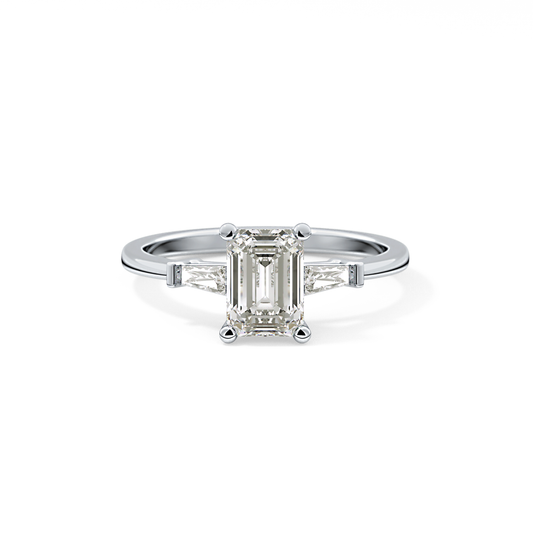 Emerald Cut 1.02 Carat Moissanite Ring – Three Stones Setting in Gold