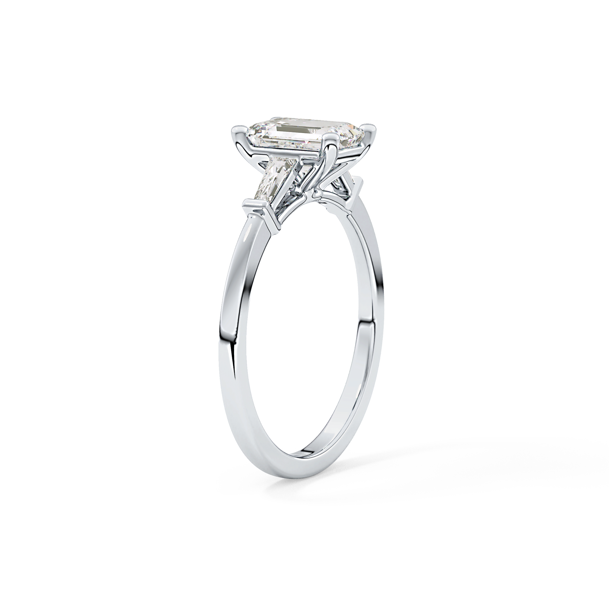 Emerald Cut 1.02 Carat Moissanite Ring – Three Stones Setting in Gold