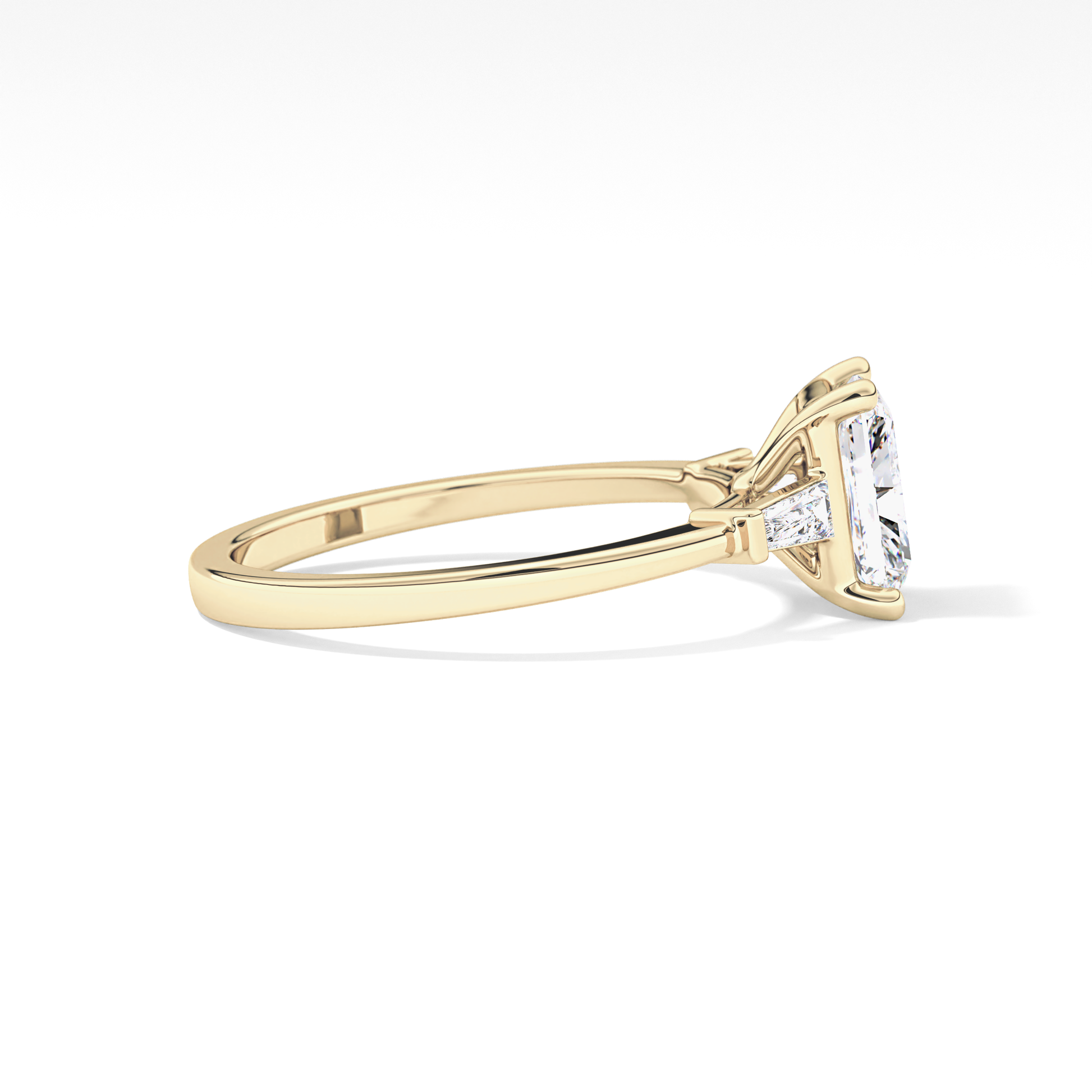 Radiant Cut 1.21 Carat Moissanite Ring – Three Stones Setting in Gold