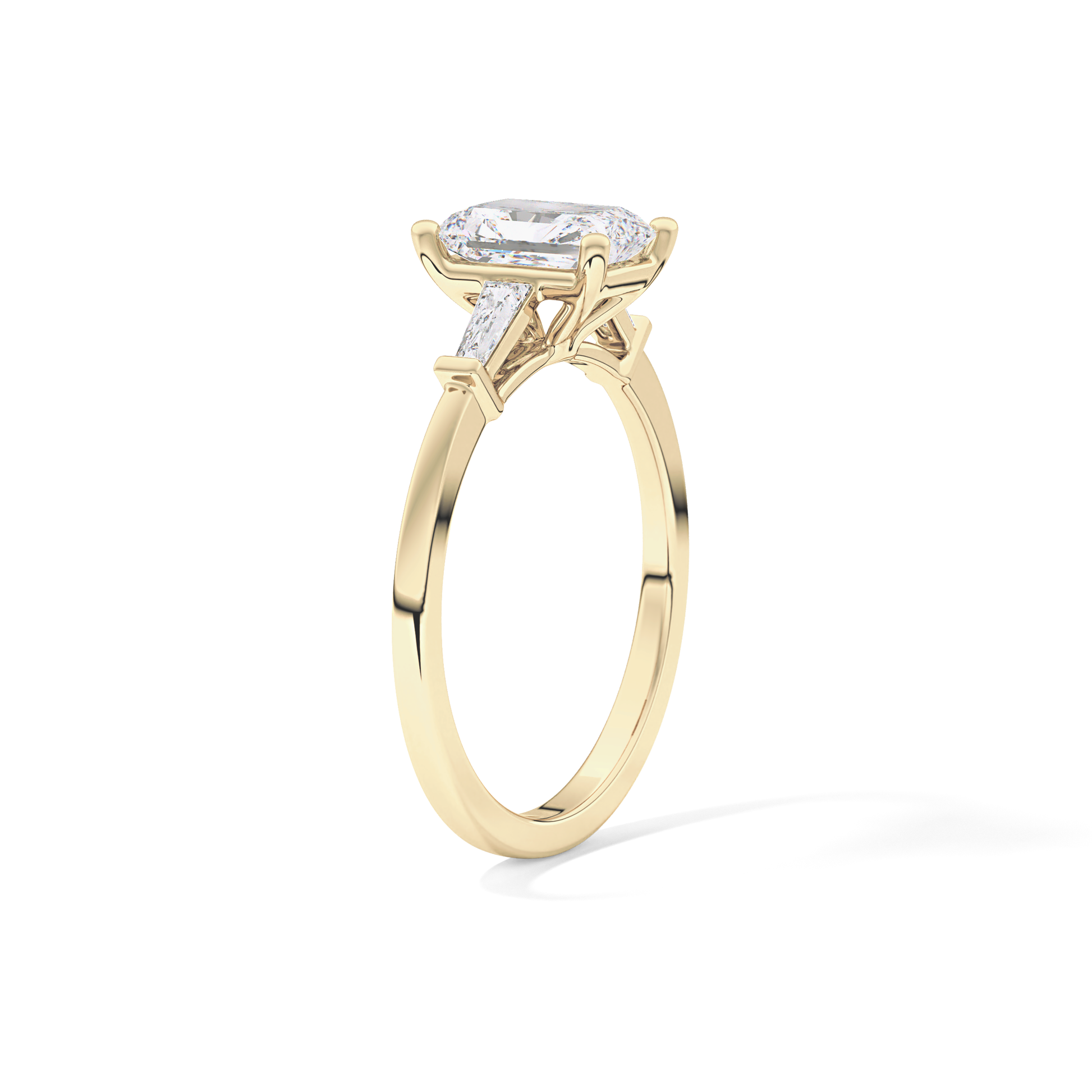 Radiant Cut 1.21 Carat Moissanite Ring – Three Stones Setting in Gold